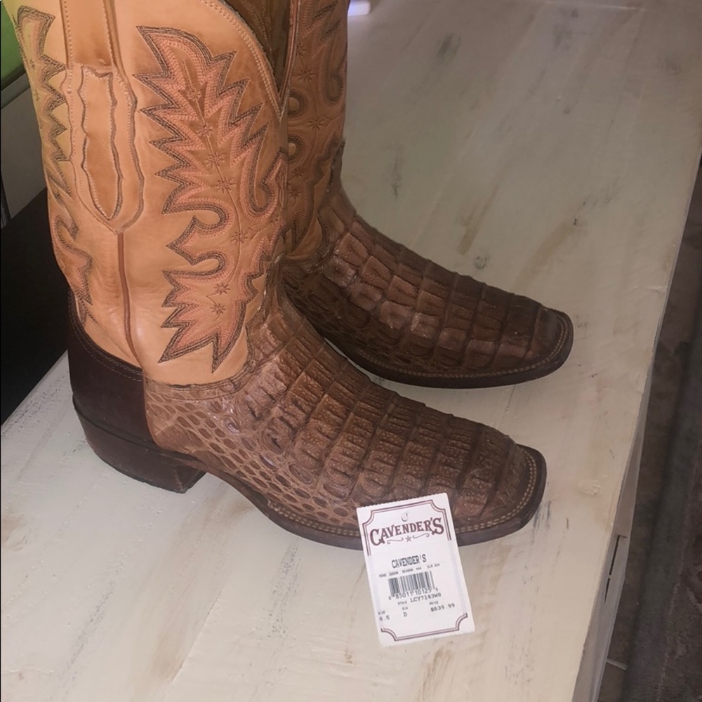 Lucchese Crocodile Tan Exotic Saddle Boots